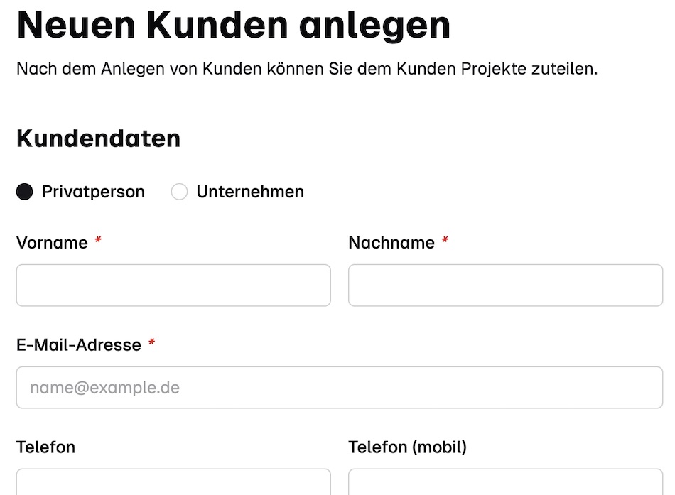 Neuen Kunden anlegen